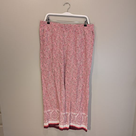 J.Jill Casual Dress Pants Pink Red Paisley Floral Tropical Pockets - Size LT - Picture 1 of 9